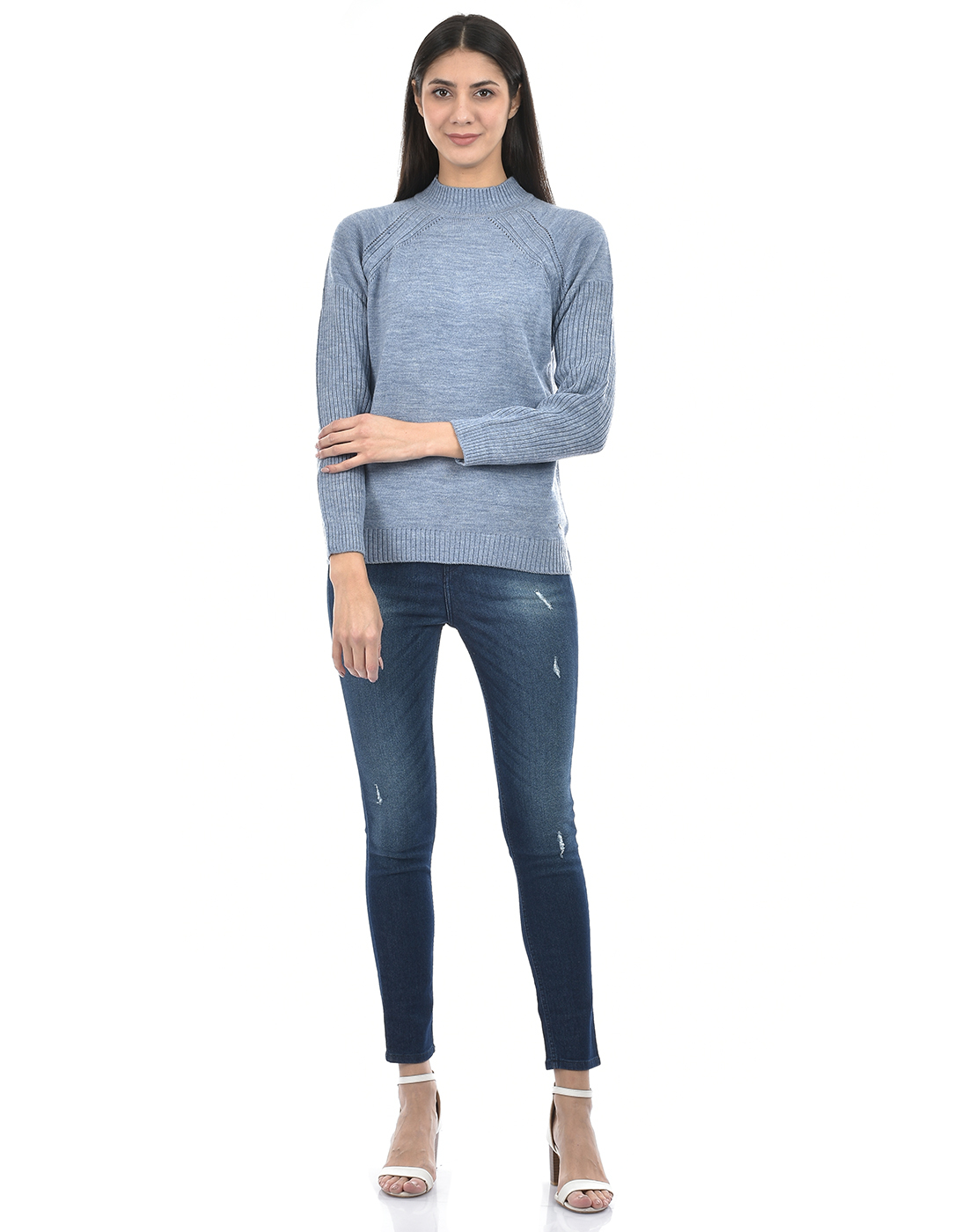 Numero Uno Women Self Design Blue Sweater